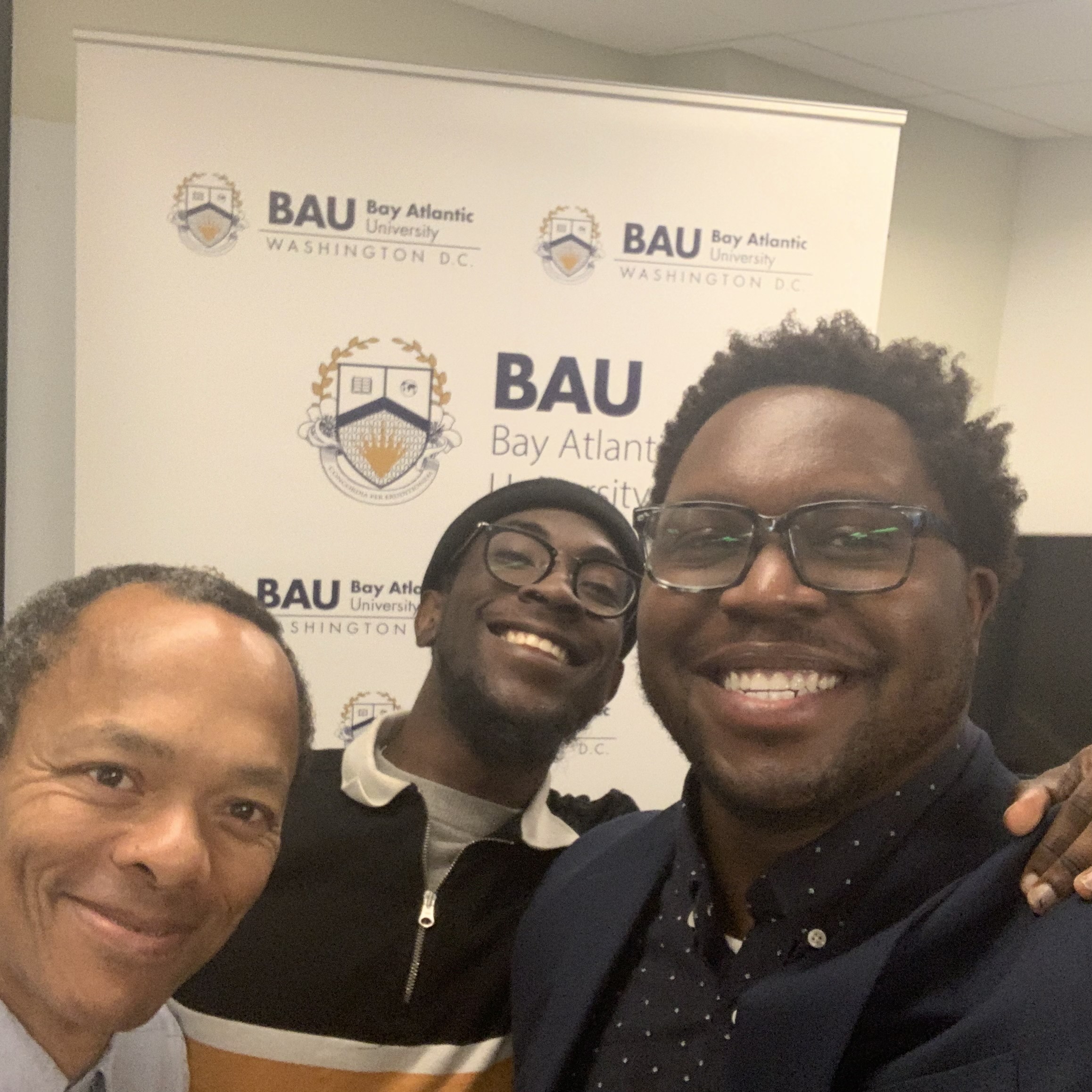 #IPmatters2U - closing event @ BAU - image with three entrepreneurs working to use IP to make the world a better place (from left: Chris of T-I-L, creating IP rights as  service for the under-served; GW Grad Student, using algorighms and music for artists; and Tiroune, NextGenResist, inventing enhancements for personal protection) 