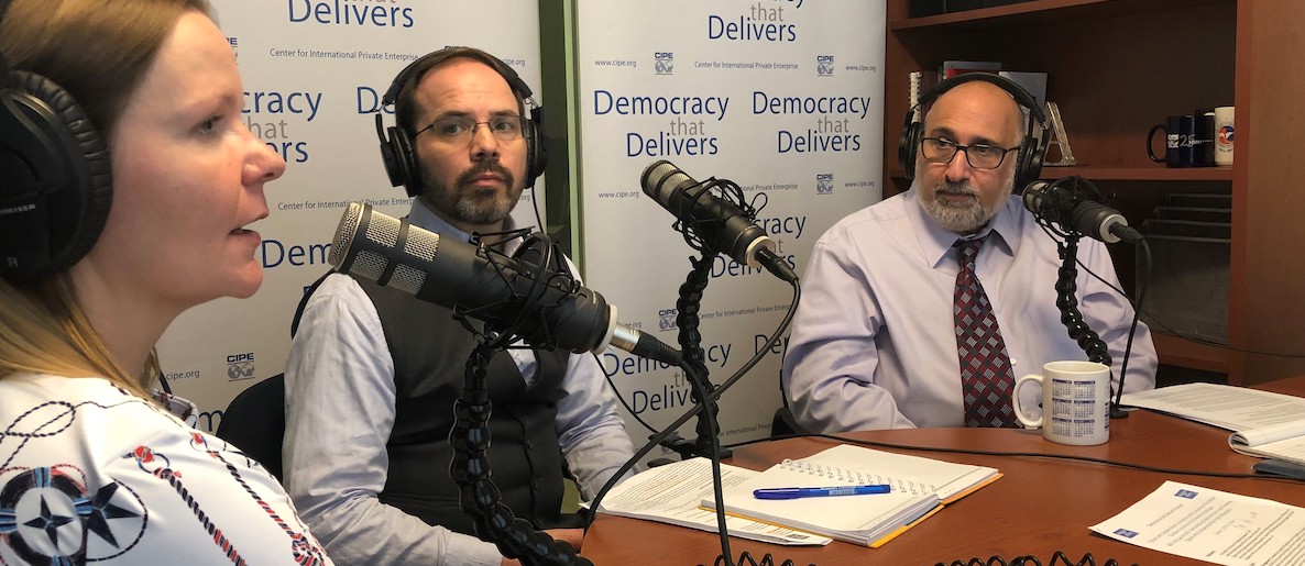 Kim Bettcher and team at CIPE recording podcast