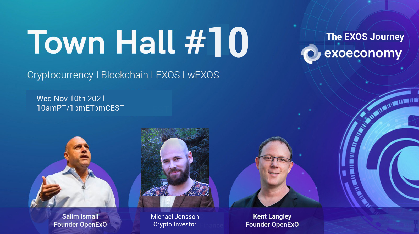 Town Hall #10; EXOS token, blockchain, NFT journey with Salim Ismail, Kent Langley, Michael Jonsson