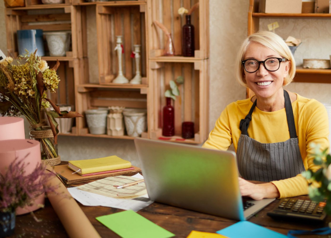 Woman sitting at work table