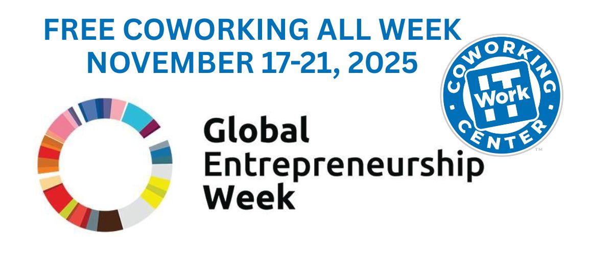 Image with GEW Logo and WorkIT Logo and text Free Coworking All Week