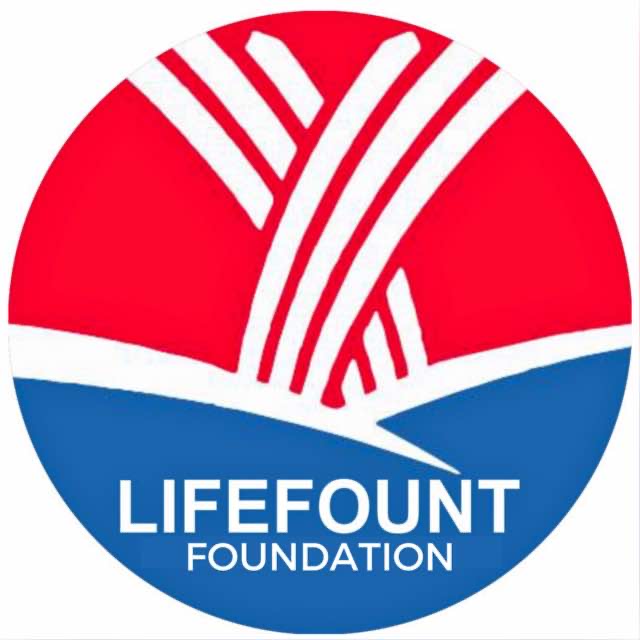 Lifefount Foundation logo showing a fountain against a red and blue background.