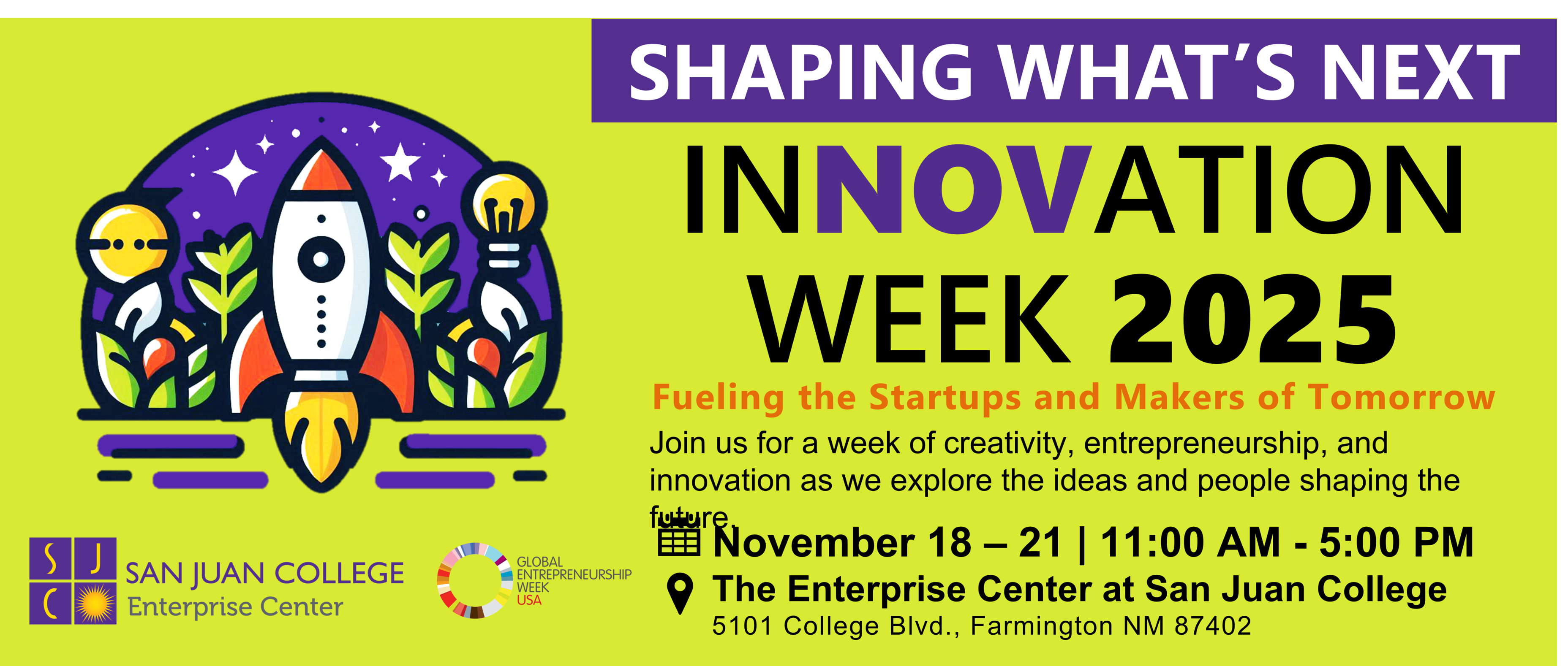 Banner showing Innovation Week 2025 event and schedule November 18 to 21