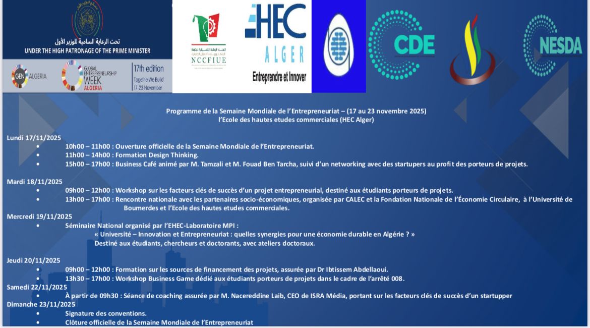 Toutes les interfaces de l'EHEC à savoir l'incubateur, centre de développement de l'entrepreneuriat, le Cati ont célèbré cette semaine par des activités dont l'objectif est d'inculquer la culture entrepreneuriale chez les étudiants. 