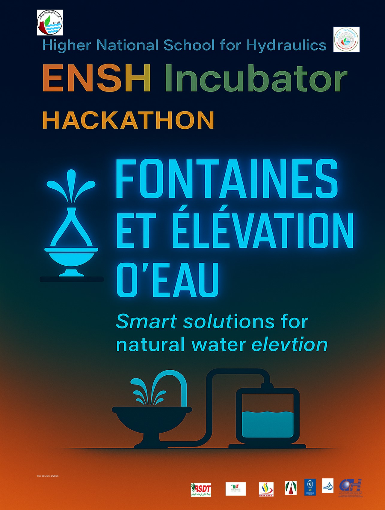 Hacckathon Challenge Hydraulique, organisé par l'Incubateur de l4ecole Nationale Supérieure d'Hydraulique, il représente un défit d'elevation de l'eau sans moteur eléctrique entrainant une pompe et d'autre part il vise à promouvoir le developpement des mecanismes des fontaines 