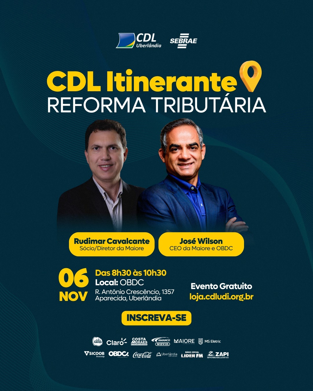 O CDL Itinerante e m parceria com o Sebrae chega com um tema essencial para todos os empresários: Reforma Tributária. Nesta edição, os especialistas Rudimar Cavalcante (Sócio/Diretor da Maiore) e José Wilson (CEO da Maiore e OBDC) vão explicar, de forma prática e objetiva, o que muda com a nova reforma e como as empresas podem se preparar para os impactos tributários e oportunidades que ela traz.