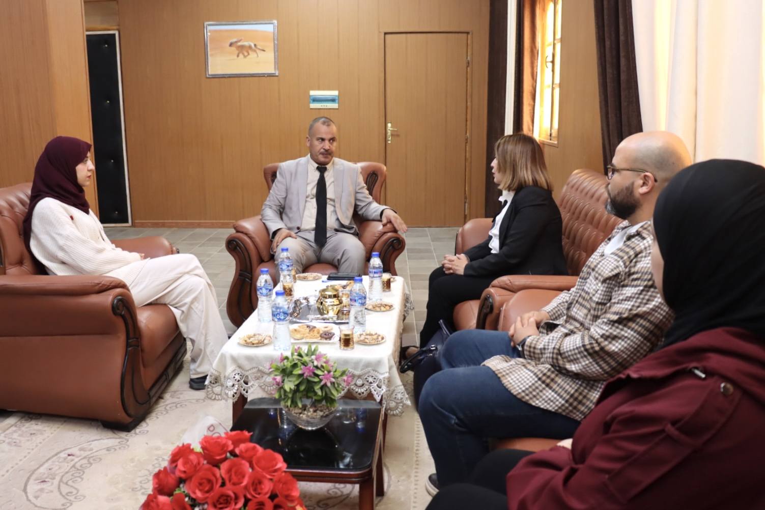 Image of the University Director Prof. Moussa Boubeker welcoming the representative of Total Energies during a meeting with institute directors to discuss future cooperation.