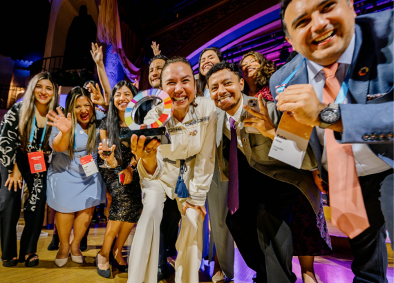 Group celebrating award.