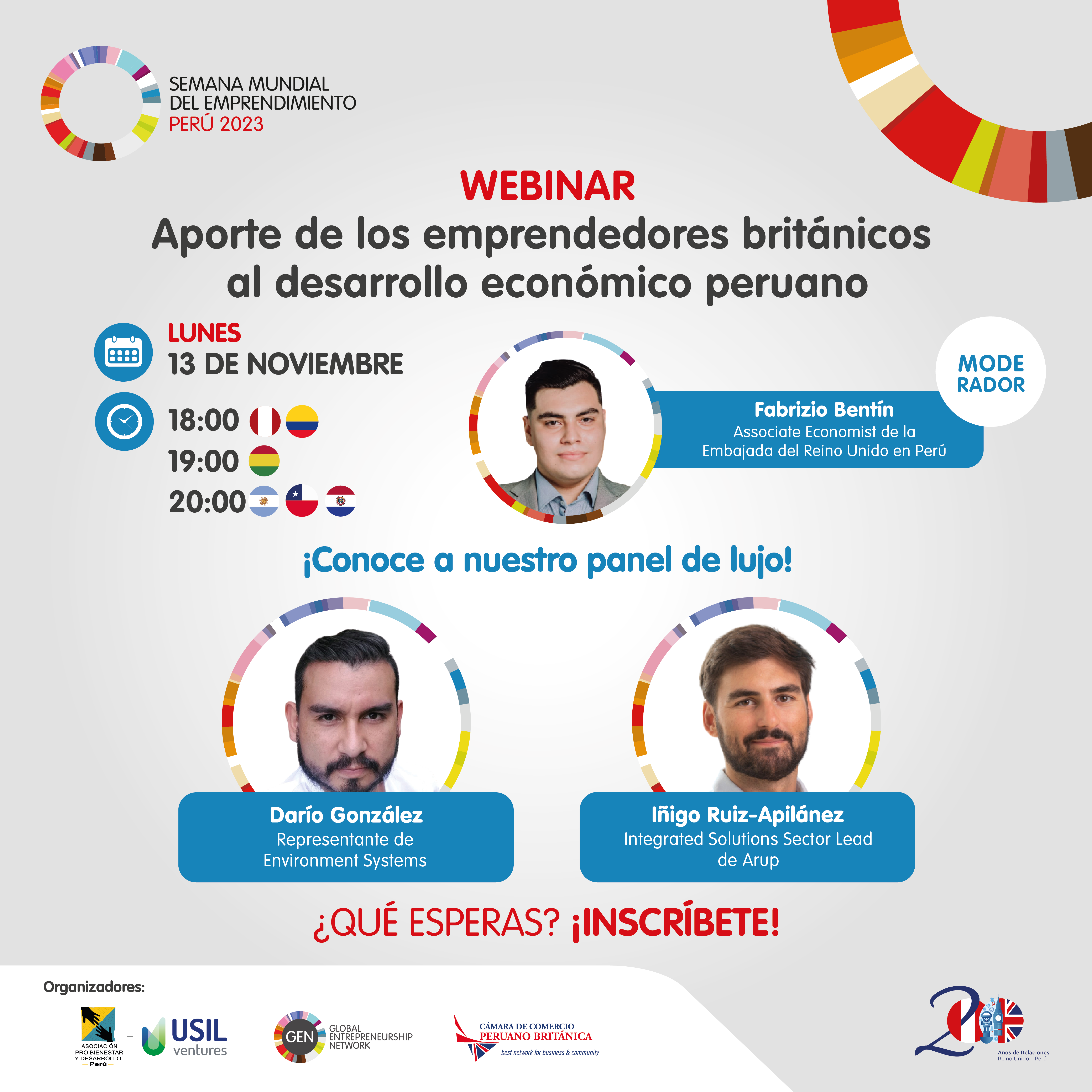 Conocer los aportes de los emprendedores británicos al desarrollo económico peruano. Este espacio se realiza en el marco de los 200 años del establecimiento de relaciones diplomáticas en Perú y Reino Unido