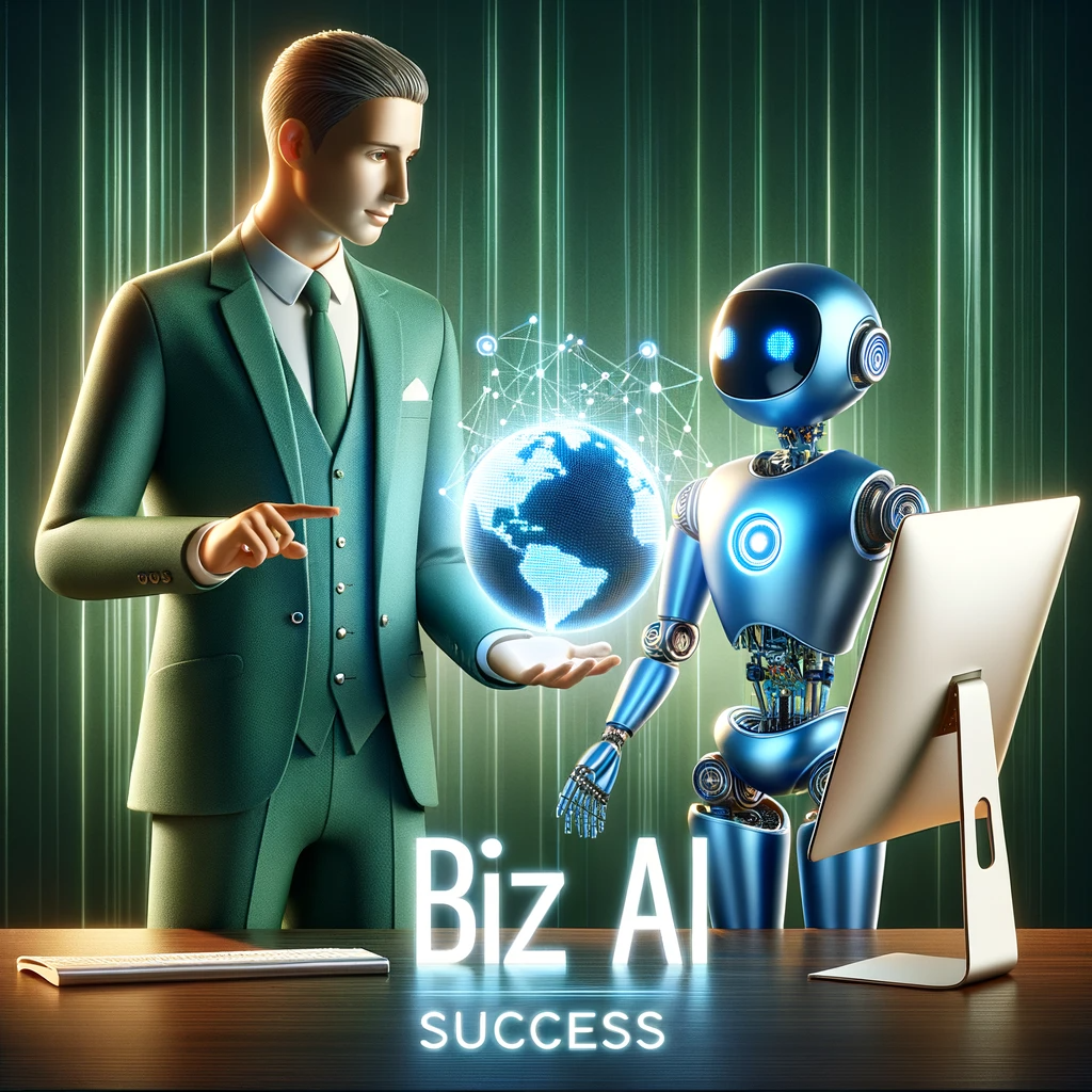 AI robot helping a business man succeed