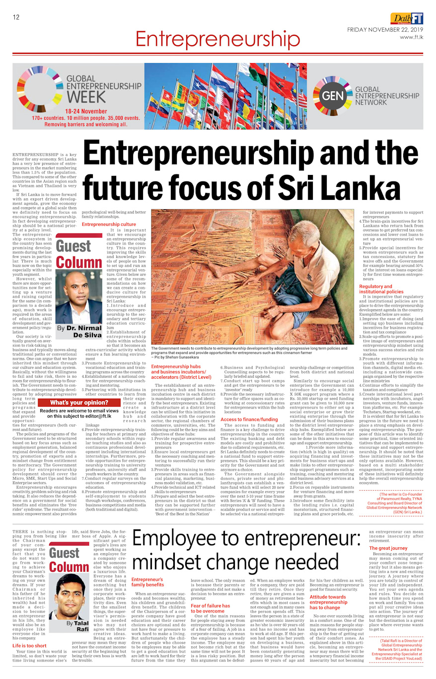 Entrepreneurship and the future focus of Sri Lanka
