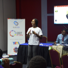 Michelle N. Samuel speaking to her Startup Huddle community in St. Lucia.