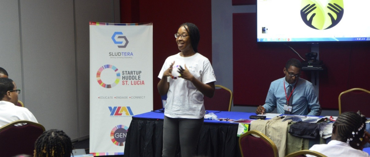 Michelle N. Samuel speaking to her Startup Huddle community in St. Lucia.
