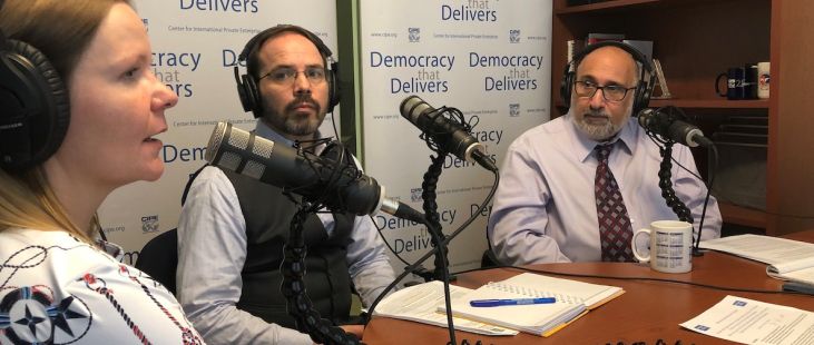 Kim Bettcher and team at CIPE recording podcast